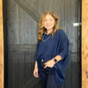 Navy Ribbed Dolman Shortsleeve Top
