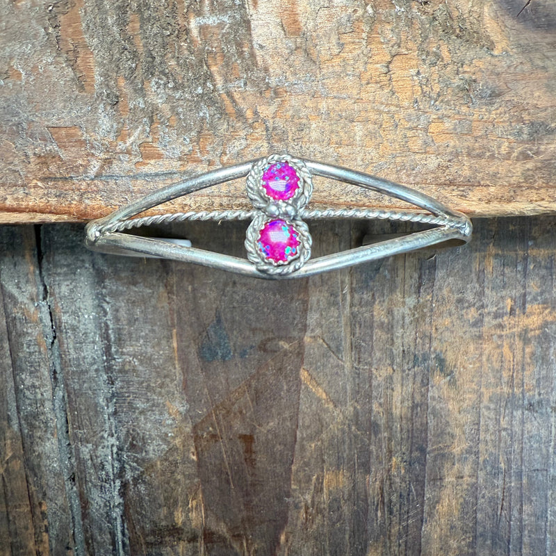 2 Stone Purple Opal Cuff Sterling Silver Bracelet