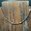 14 inch 3mm Navajo Pearl w/ Orange, Blue, and White Opal Sterling Silver Necklace