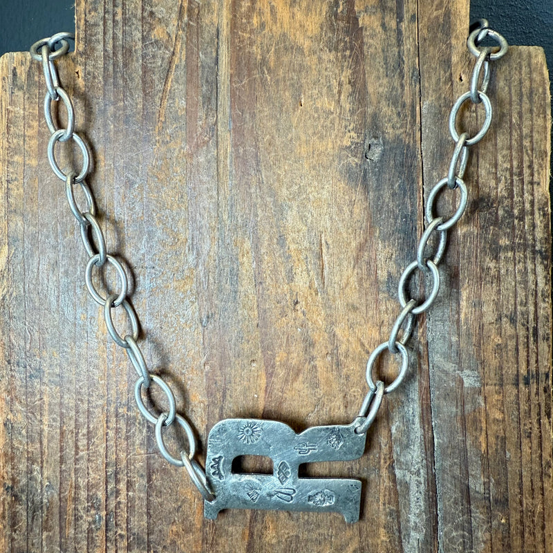 Silver Stamped Large Initial Fashion Necklaces
