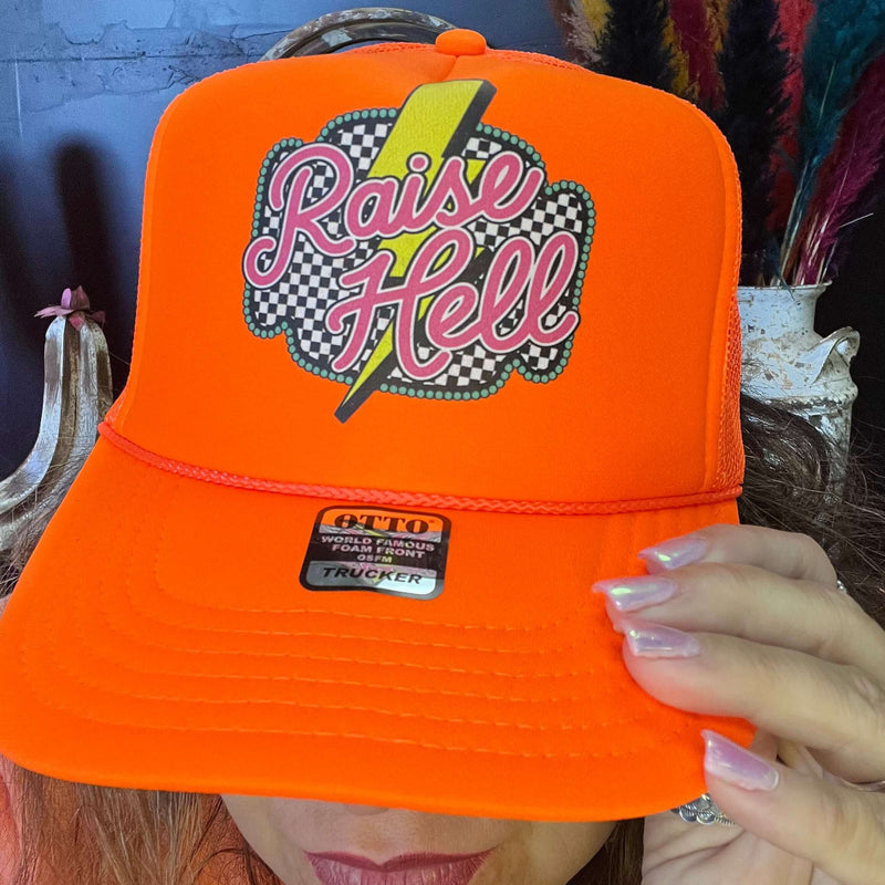 Neon Orange Raise Hell Trucker Cap