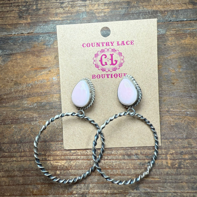 Pink Conch Hoop Post Sterling Silver Earring
