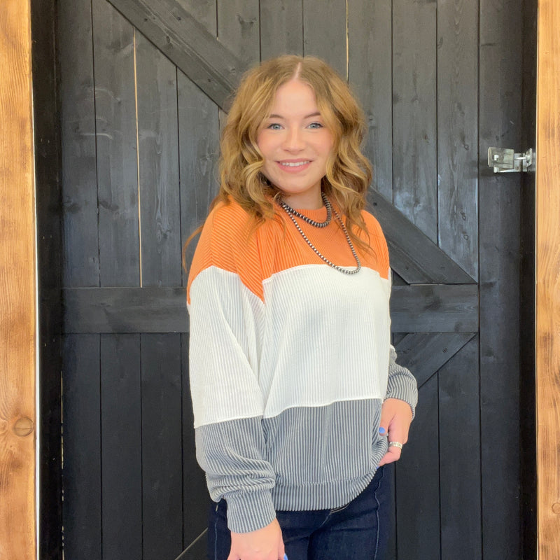 orange  color block lightweight sweater 