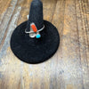 Dainty Turquoise & Red Coral SS flower Sterling Silver Ring size 7