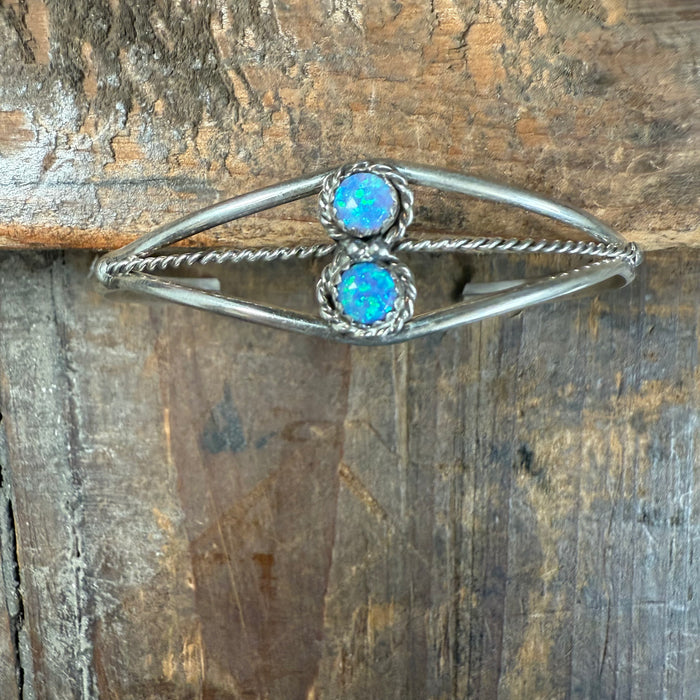 2 Stone Light Blue Opal Cuff Sterling Silver Bracelet
