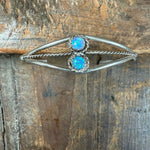 2 Stone Light Blue Opal Cuff Sterling Silver Bracelet