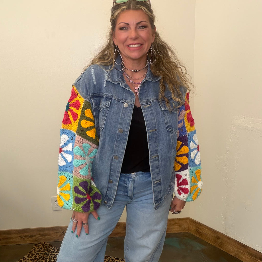Denim Crochet Jacket - Country Lace Boutique