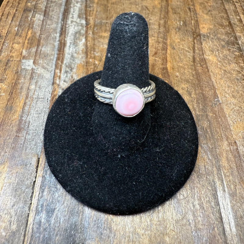 Pink Conch with Braided Band Sterling Silver Ring