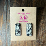 Black & Cream Jasper Bar Stud Sterling Silver Earring
