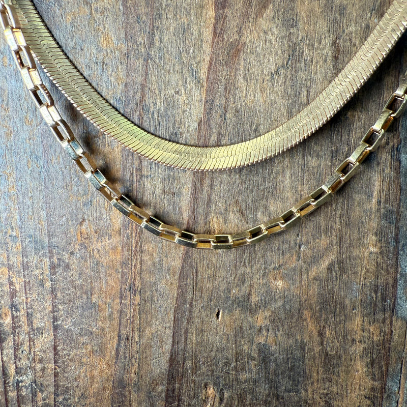 Double Snake and Link Chain Fashion Gold Necklace