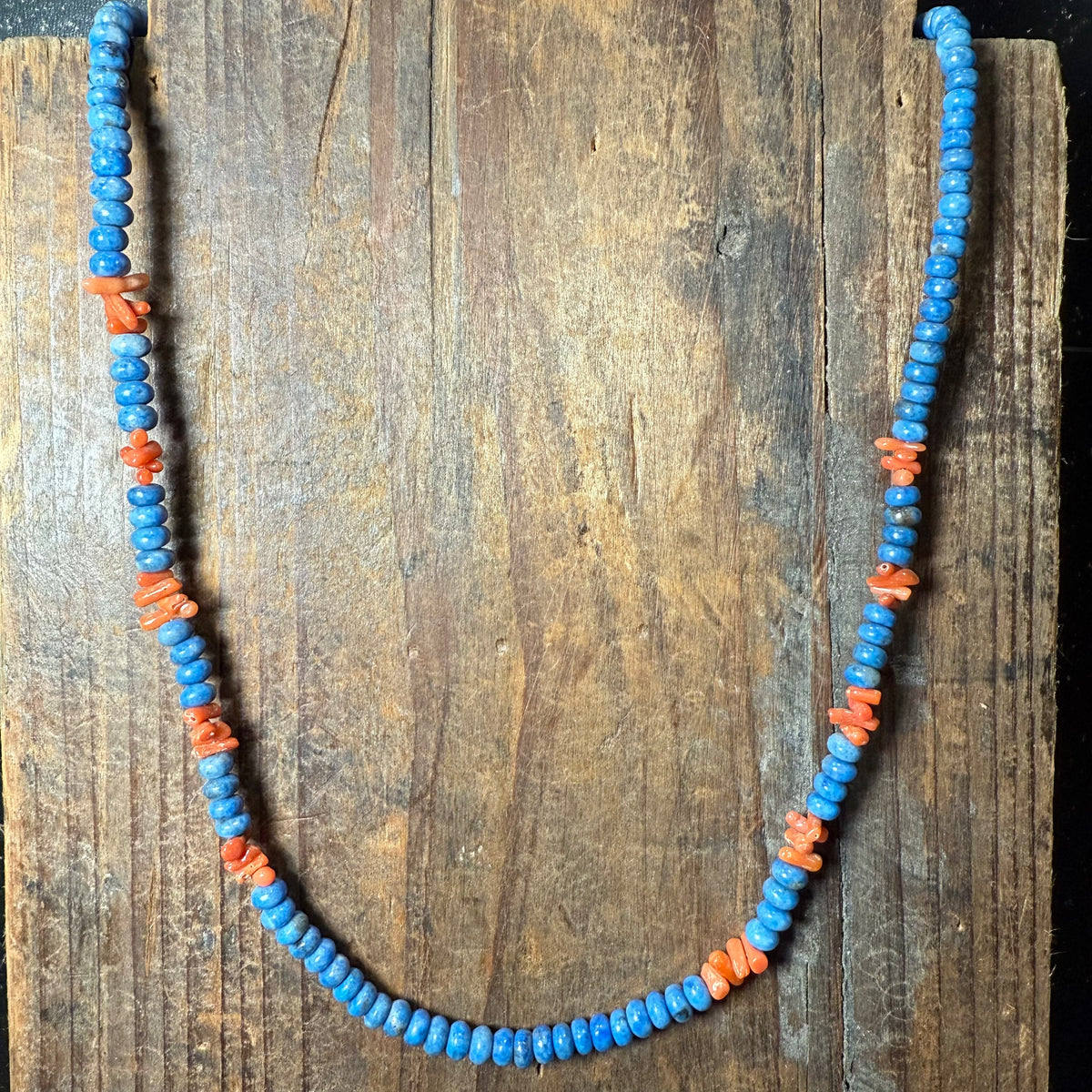 20 inch Lapis and Orange Spiny Sterling Silver Necklace