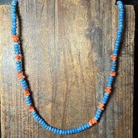 20 inch Lapis and Orange Spiny Sterling Silver Necklace