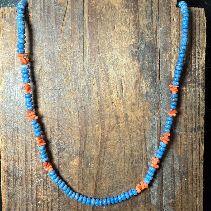 20 inch Lapis and Orange Spiny Sterling Silver Necklace