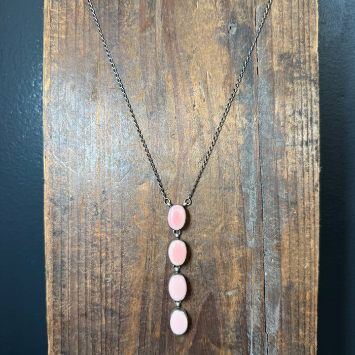 Pink Conch 4 Stone Drop Sterling Silver Necklace