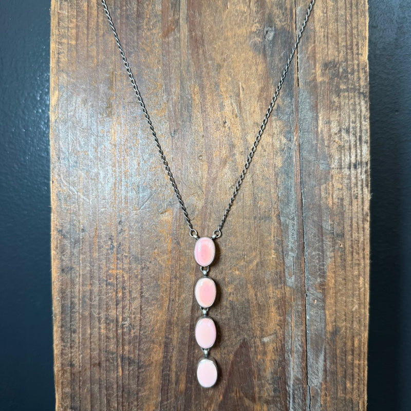 Pink Conch 4 Stone Drop Sterling Silver Necklace