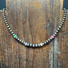 Dainty 14 inch 3, 4, 5, 6mm Navajo Pearl with Multi-Opal Patterned Sterling Silver Necklace