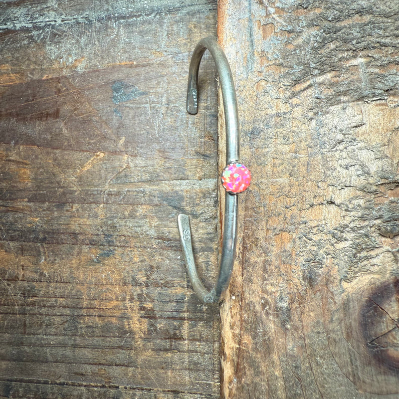 Pink Opal Cuff Sterling Silver Bracelet