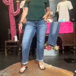 Dark Wash Mid Rise Ankle Boyfriend Turn Cuffed Risen Jeans