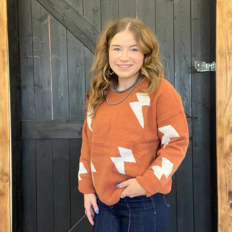 Rust & Ivory Lightning Bolt Sweater
