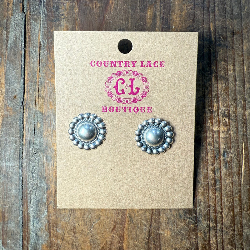 Shiny Concho Post Stud Sterling Silver Earring