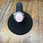 Fat Oval Pink Conch Braided Sterling Silver Ring size 7.5