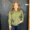 Olive Green Western Textured Patchwork Sweatshirt