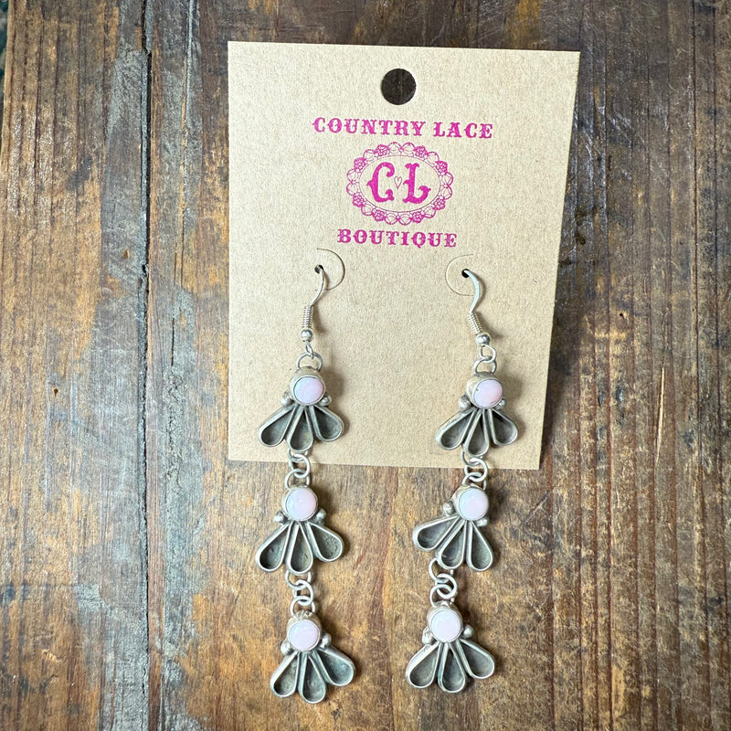 Chandelier Pink Conch Fan Sterling Silver Earring