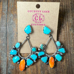Stunning Statement Turquoise with Orange Spiny Post Sterling Silver Earring