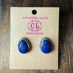 Blue Lapis Tear Drop Braided Stud Post Sterling Silver Earring