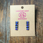 4 Stone Blue Opal Post Stud Sterling Silver Earring