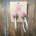 Purple Spiny Post Stamped Hoop Sterling Silver Earring