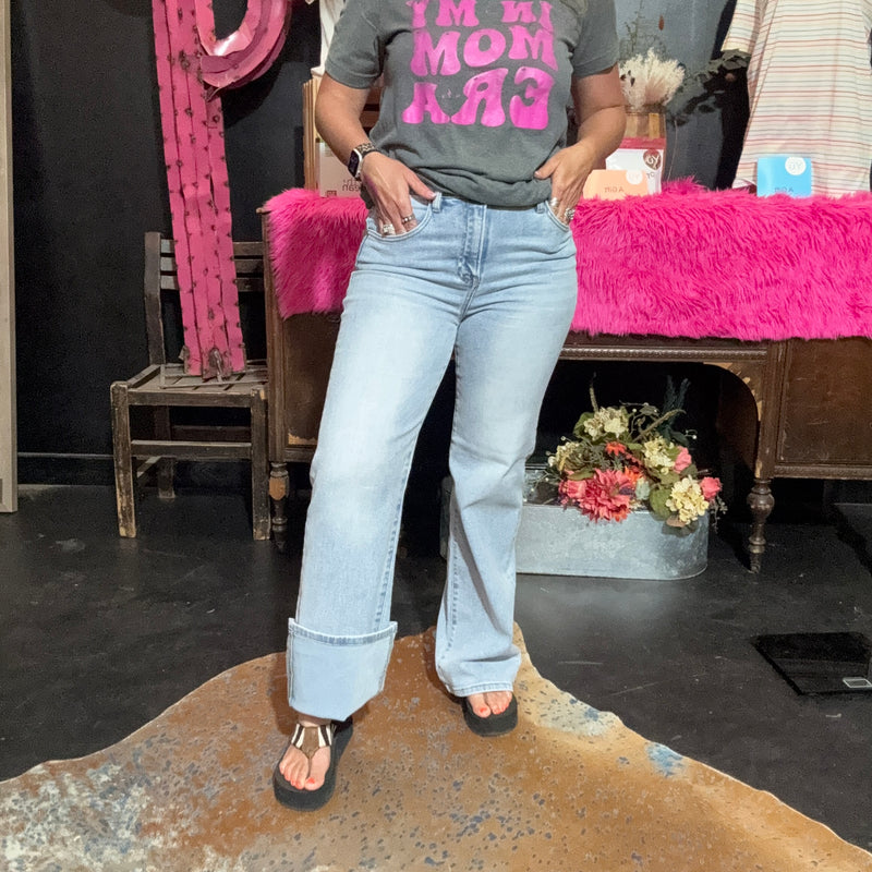 Light Wash High Rise Wide Leg 90's Risen Jeans