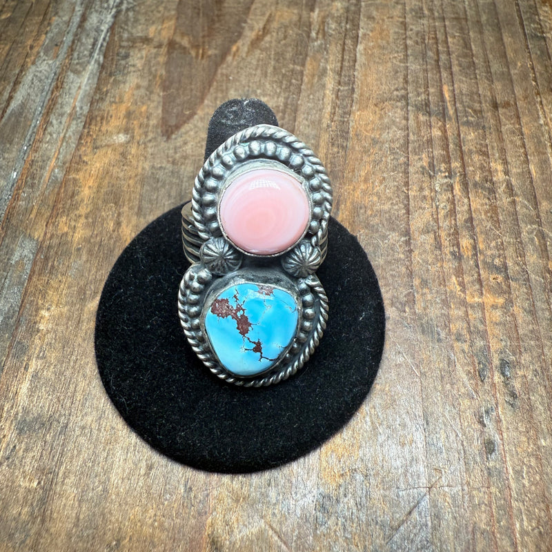 Stunning Golden Hill & Pink Conch Sterling Silver Ring