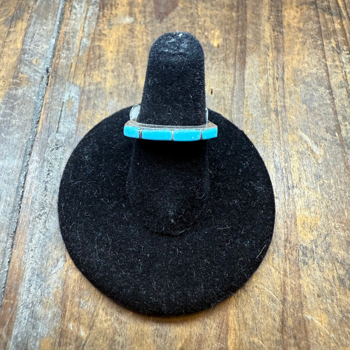 Blue Raised Turquoise 4 Inlay Sterling Silver  Stacker Ring