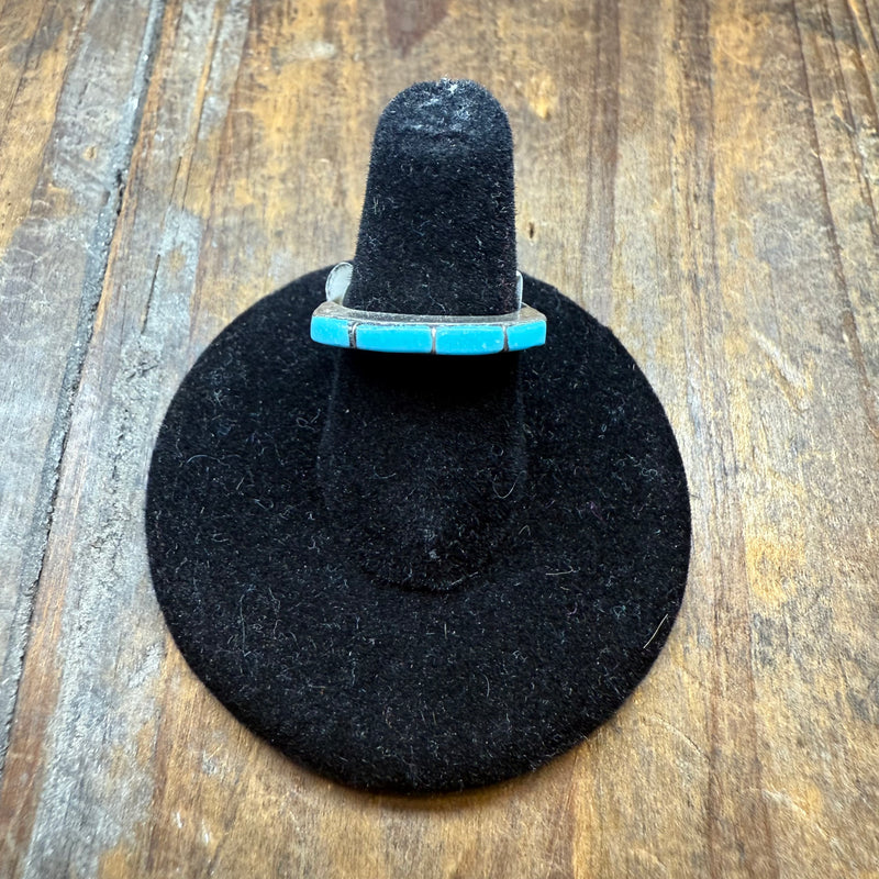Blue Raised Turquoise 4 Inlay Sterling Silver  Stacker Ring
