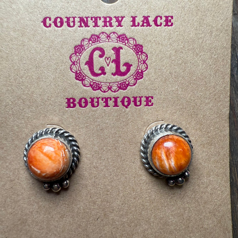 Orange Spiny Post Sterling Silver Earring