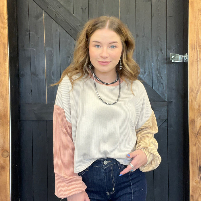 neutrals ribbed cropped long sleeve top