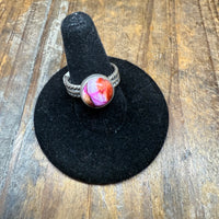 Pink Dahlia with Braided Band Sterling Silver Ring size 5.5