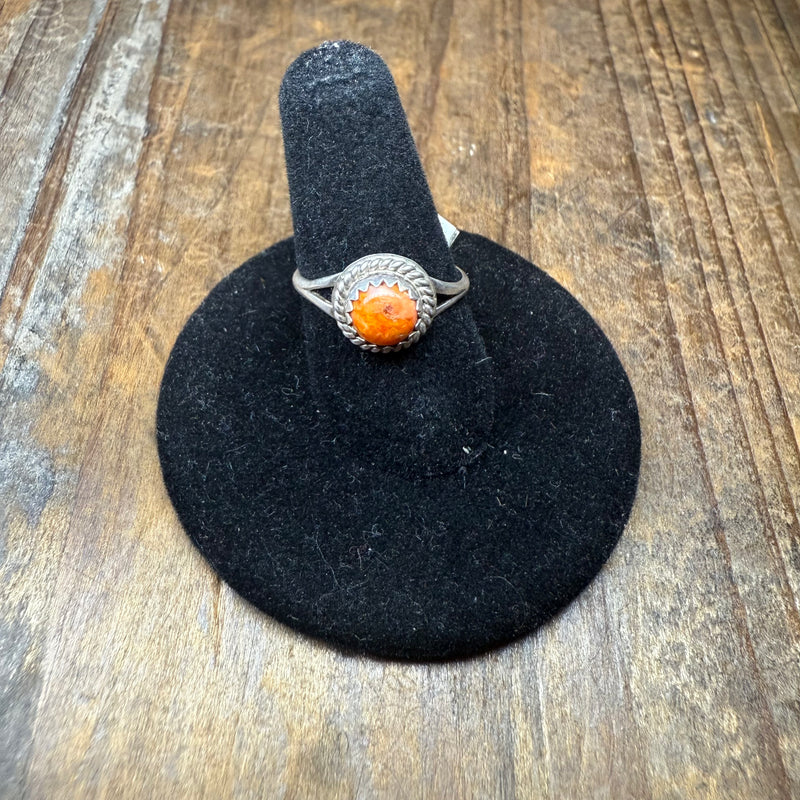 Orange Spiny Round Sterling Silver Ring size 4.75