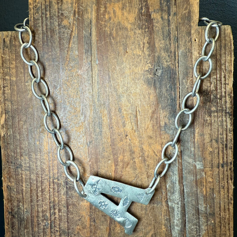 Silver Stamped Large Initial Fashion Necklaces