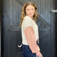 neutrals ribbed cropped long sleeve top
