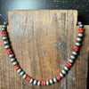 16 inch 8mm Navajo Pearl and Red Sterling Silver Necklace