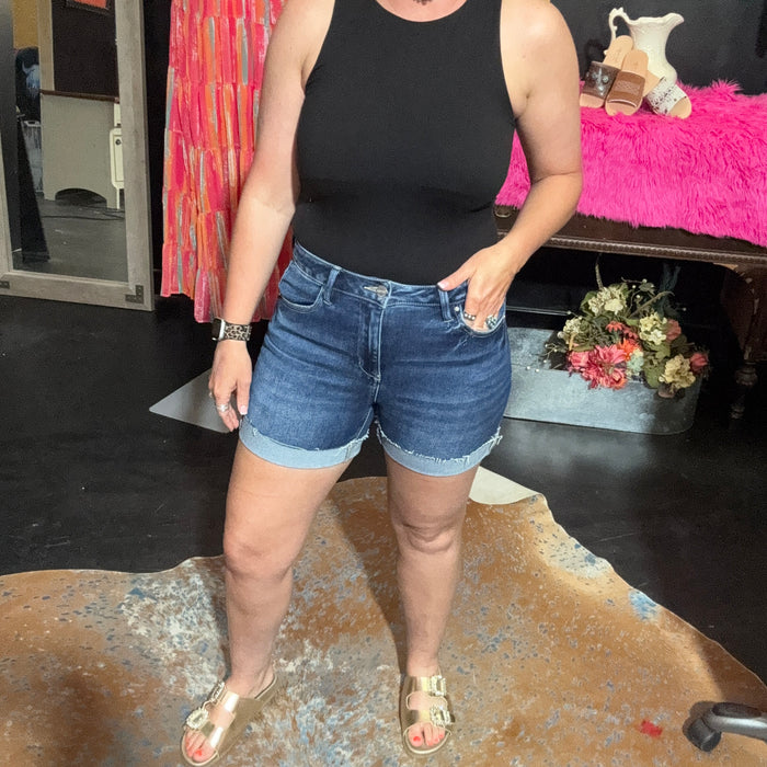 Risen High Rise Cuffed Dark Shorts