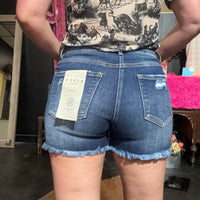 Risen High Rise Fray Bottom Dark Shorts