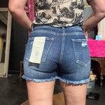 Risen High Rise Fray Bottom Dark Shorts