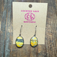 Yellow Bumblebee Jasper Oval Dangle French Hook Sterling Silver Earring