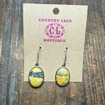 Yellow Bumblebee Jasper Oval Dangle French Hook Sterling Silver Earring