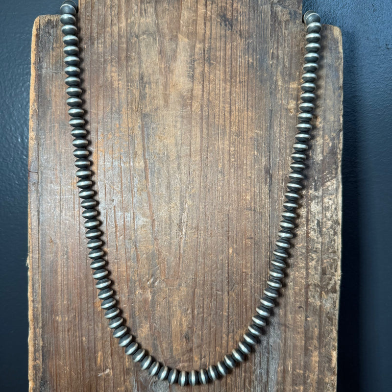 26 inch 9mm Saucer Sterling Silver Navajo Pearl Necklace