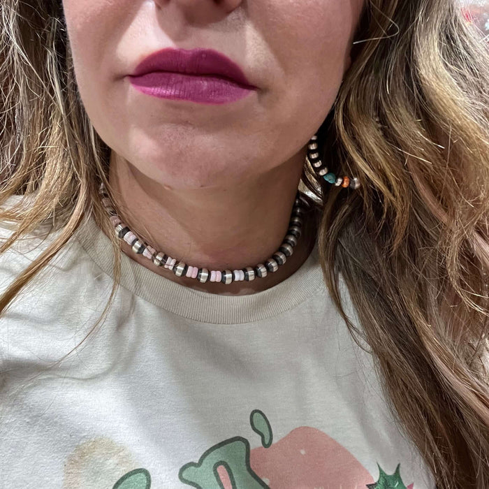 14 inch Pink Conch and Navajo Pearl Statement Necklace