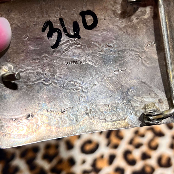 Single Stone Stamped Sterling Silver Belt Buckle